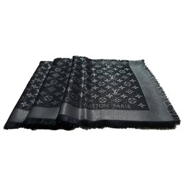 Sciarpa Louis Vuitton Classic Monogram Silver Silver Shine Nero