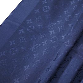 Louis Vuitton-Louis Vuitton Classical Monogram Night Blue Scarf-Blue