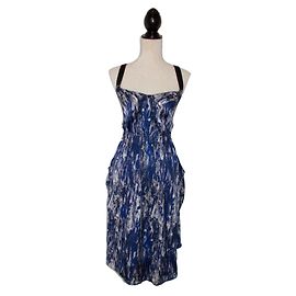 Autre Marque Dewi Seidenkleid Blau und Weiß Größe S Blau Marineblau