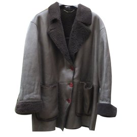 Autre Marque-Leather coat Sheepskin-Dark brown