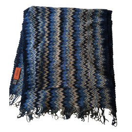 Missoni-Missoni Scarf varyiing degrees of blue with silver thread-Blue