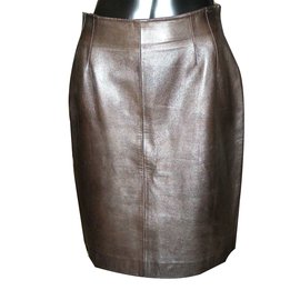 Valentino-Leather skirt-Dark brown