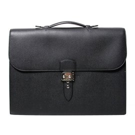 Hermès-Briefcase black leather-Black