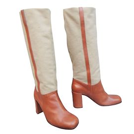 Robert Clergerie Leather and Canvas Boots Beige Caramel Beige Caramel