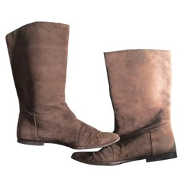 Botas Chanel de gamuza marrón Castaño