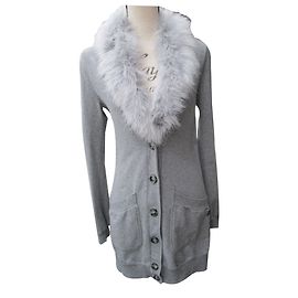 Love Moschino Strickjacke mit abnehmbarem Pelzkragen Grau