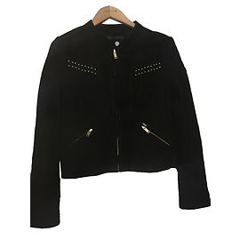 Ikks Black Deerskin Suede Short Jacket M Black