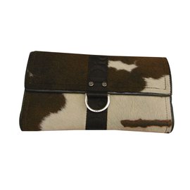Christian Dior-Borsa lunga pochette portafogli in pelle di cavallino-Beige,Stampa leopardo,Marrone scuro