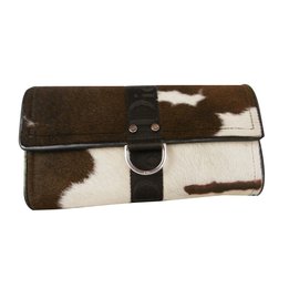Christian Dior-Ponyskin Long Wallet Clutch Purse-Beige,Leopard print,Dark brown