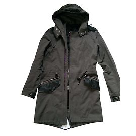 Parka cáqui The Kooples com inserções de couro e capuz Caqui