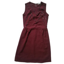 Sandro sleeveless dress burgundy polyester size 1 Dark red
