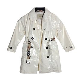 Burberry Abrigo de Niña Blanco de Algodón Nova Check Blanco