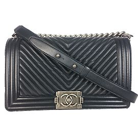 Chanel Boy Medium Chevron Navy Blu navy