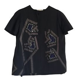 Chloé Short Jacket Navy Blue Strass Embroidery Navy blue