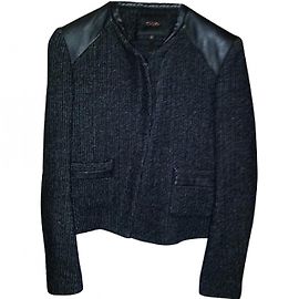 Maje Heartly jacket wool and leather grey Black Grey
