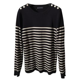 Petit Bateau gestreifter Matrosenpullover Weiß Marineblau