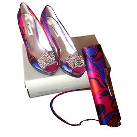 Ensemble Escarpins en Satin Multicolore et Pochette Dune Taille 39 Multicolore