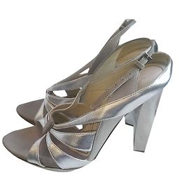 Alberta Ferretti Silver Leather Heeled Sandals Silvery