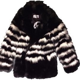 Each X Other Jacket in black fox and white stripes Black