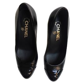 Chanel Black Leather Pumps 8cm Heels Black