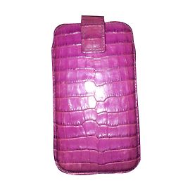 Smythson iPhone SE Case Croco Leather Purple Purple