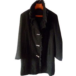 inconnue Wollmantel Schwarz mit Fransen Schwarz
