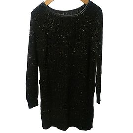 Autre Marque Robe pull en laine noire avec fils dorés Noir
