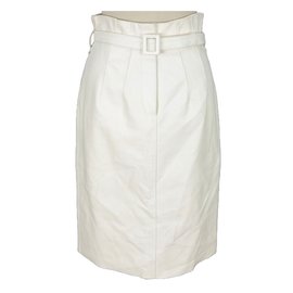 Loewe-Loewe High Waisted Belted Lamb Leather Skirt-White