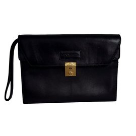 Lancel Black Leather Briefcase Black