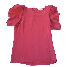 Maje Pink Silk Ruffle Sleeve Top Pink