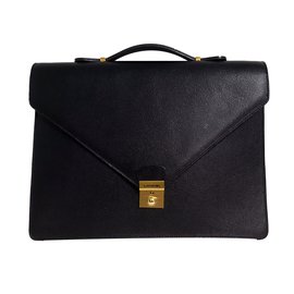 Lancel Leather Briefcase Black Black