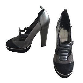 Barbara Bui Black Suede and Grey Iridescent Leather Heels 37.5IT Black Grey