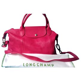 Longchamp-Longchamp pliage CUIR fushia-Rose