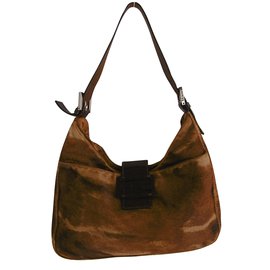 Fendi-Borsa a tracolla in pelle di vitello Fendi-Marrone,Beige,Marrone scuro