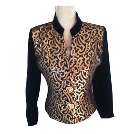 Blazer Yves Saint Laurent Noir et Or en Velours 40 Noir Doré