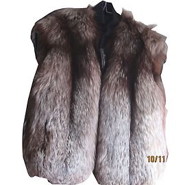 Autre Marque Silver Fox Fur Reversible Jacket with Removable Leather Sleeves Silvery