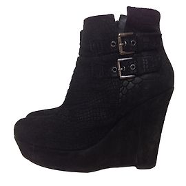 Bottines The Kooples en daim noir motif crocodile 38 Noir