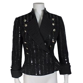 Armani kurze Jacke aus schwarzer Wolle mit silbernen Pailletten Schwarz Silber