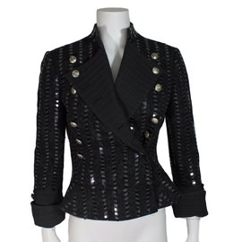 Armani short jacket black wool silver sequins Black Silvery