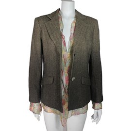 Autre Marque Yuki Torii Wool Brown Chevron Jacket Brown White