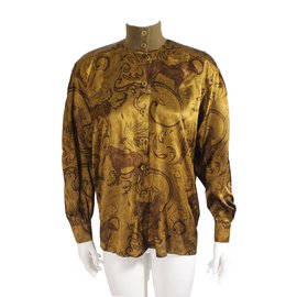 Escada Blusa de seda marrom dourada Marrom Dourado