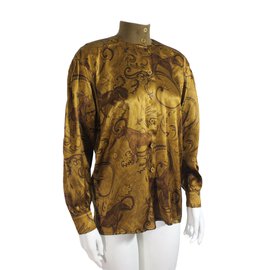 Escada-Blouse en soie-Brown,Golden