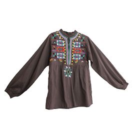 Antik Batik Baumwoll-Smock-Top mit besticktem Ausschnitt Braun Braun Mehrfarben