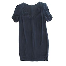Ikks Schwarzes Viscose Kleid Gerade Schnitt Schwarz