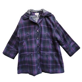 Kenzo Purple Plaid Wool Coat with Hood Size S Purple