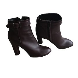 Gaia d'Este Leather Ankle Boots Prune 39FR Prune