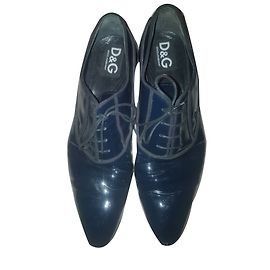 D&G Blue Patent Leather Lace Ups Blue