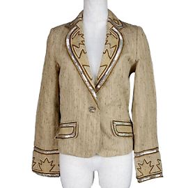Christian Dior Embellished Silk Jacket Brown Silvery Beige Dark brown