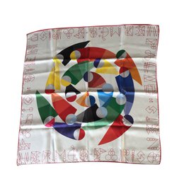 Sciarpa di seta Hermès beige e rossa 70cm Beige