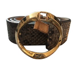 Fendi-Snakeskin Belt-Grey,Dark grey,Light brown